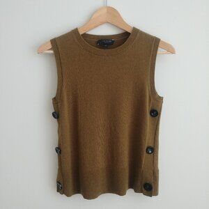 Ann Taylor wool sleeveless sweater top olive green Small Petite buttons